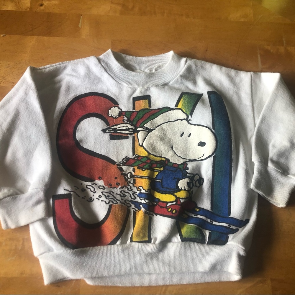 White Snoopy Ski Graphic Kids Sweatshirt